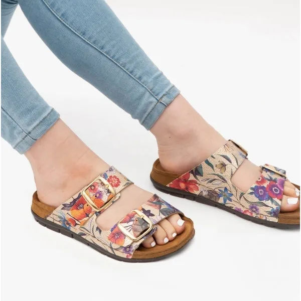Rohde 5864 Womens Leather Mule Sandals Gold Multi