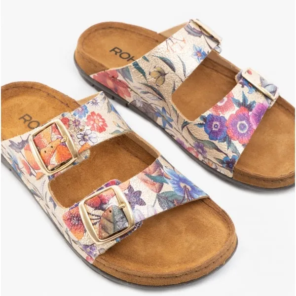 Rohde 5864 Womens Leather Mule Sandals Gold Multi