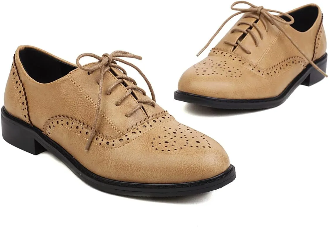 Roimaash Casual Oxford Shoes for Women Wingtip Flat Business Work Shoes