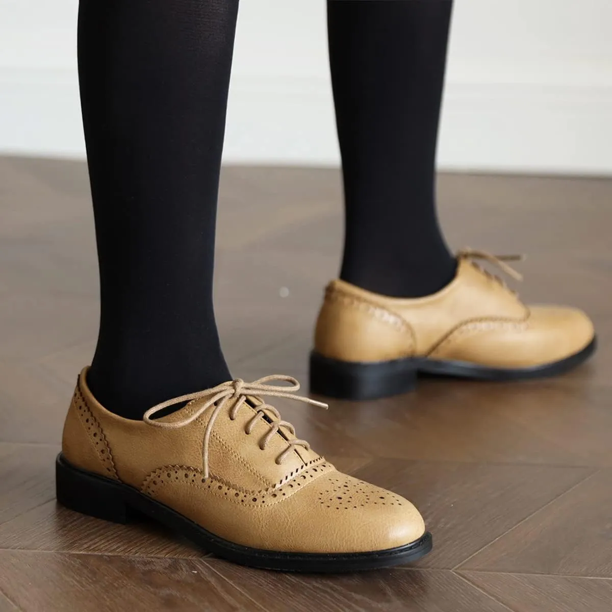 Roimaash Casual Oxford Shoes for Women Wingtip Flat Business Work Shoes
