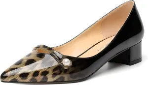 ROSERWISH Womens Work Wedding Slip On Patent Pointed Toe Cute Chunky Low Heel Pumps Dress Shoes 1.5 Inch