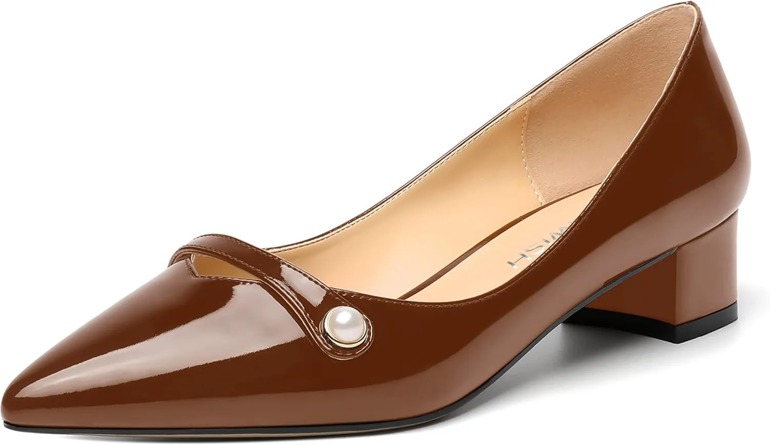 ROSERWISH Womens Work Wedding Slip On Patent Pointed Toe Cute Chunky Low Heel Pumps Dress Shoes 1.5 Inch