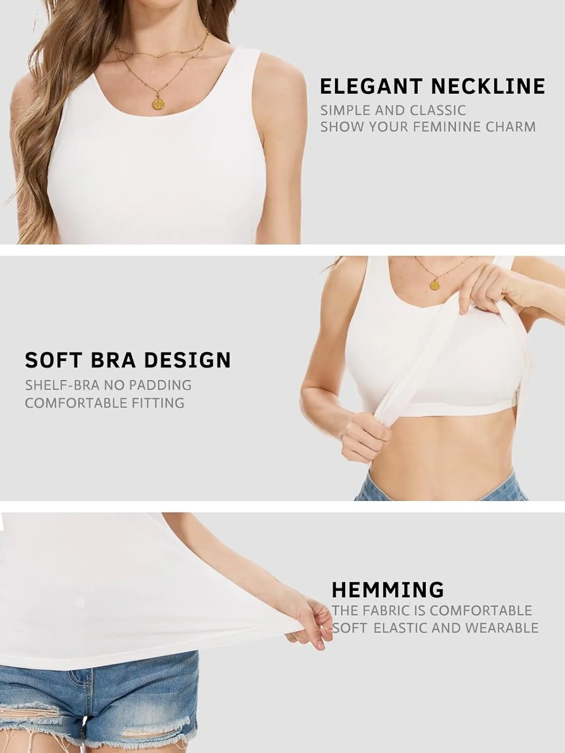 Rosyline Tank Tops for Women with Built in Bra Sleeveless Ribbed Shirts Scoop Neck Slim Fitted Top