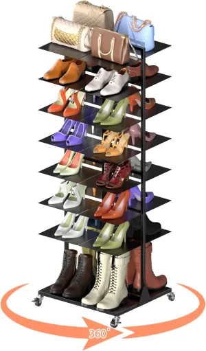 Rotating Shoe Rack - 7 Tier Adjustable Spinning Shoe Tower, 360°Revolving Shoe Organizer Rolling Stand - Metal Shelf Storage for Boots, Handbags & Shoes