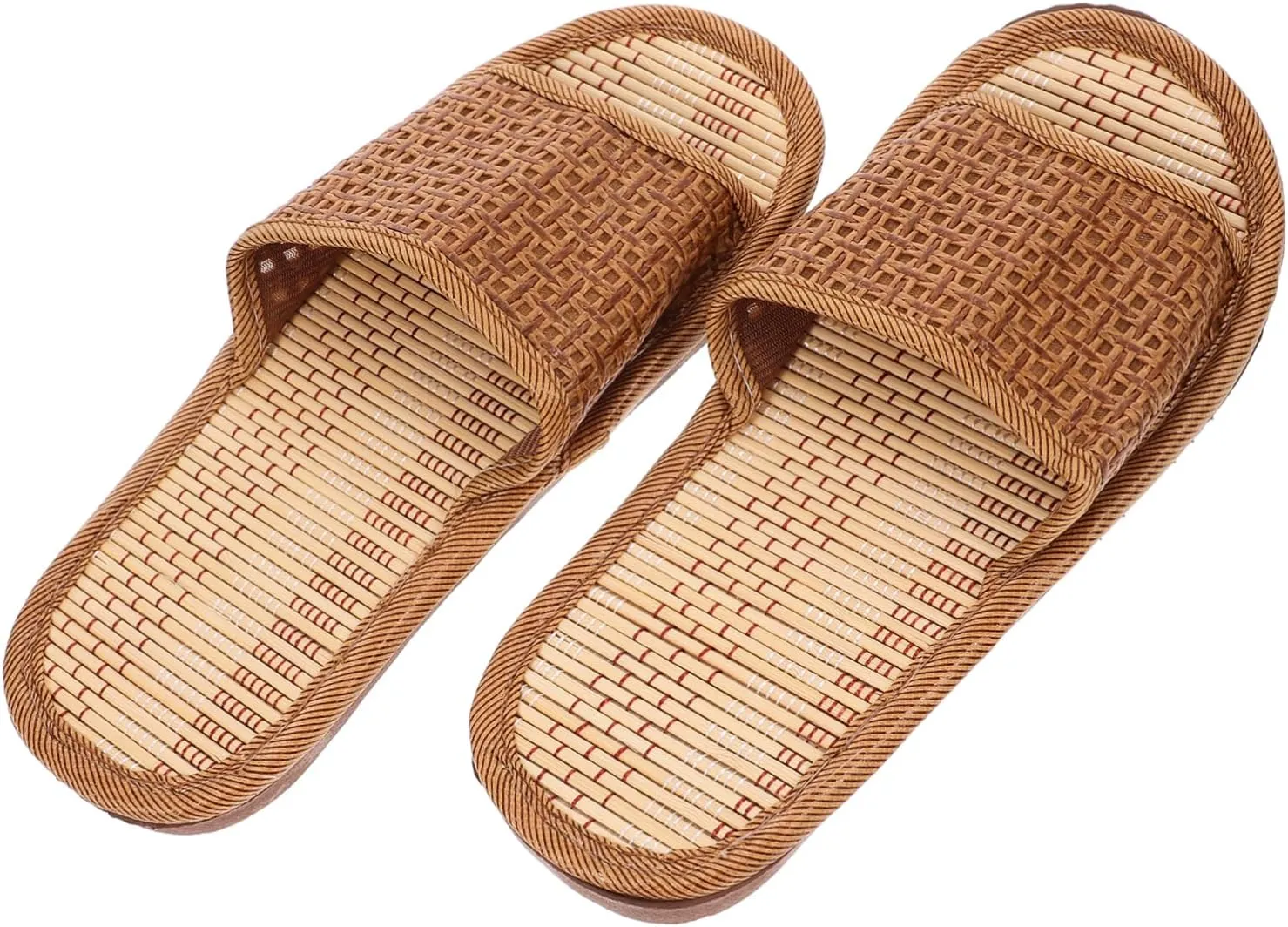 SAFIGLE 1 Pair Flat Bottom Rattan Straw Slippers for Men Women Summer Home Slippers Soft Liner Breathable Spa Sandals