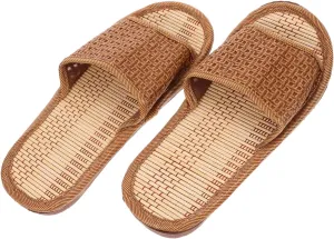 SAFIGLE 1 Pair Flat Bottom Rattan Straw Slippers for Men Women Summer Home Slippers Soft Liner Breathable Spa Sandals