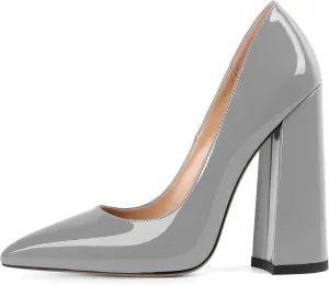 SAMMITOP Women's Chunky High Heel Pumps Pointed Toe Slip On Party Dress Shoes
