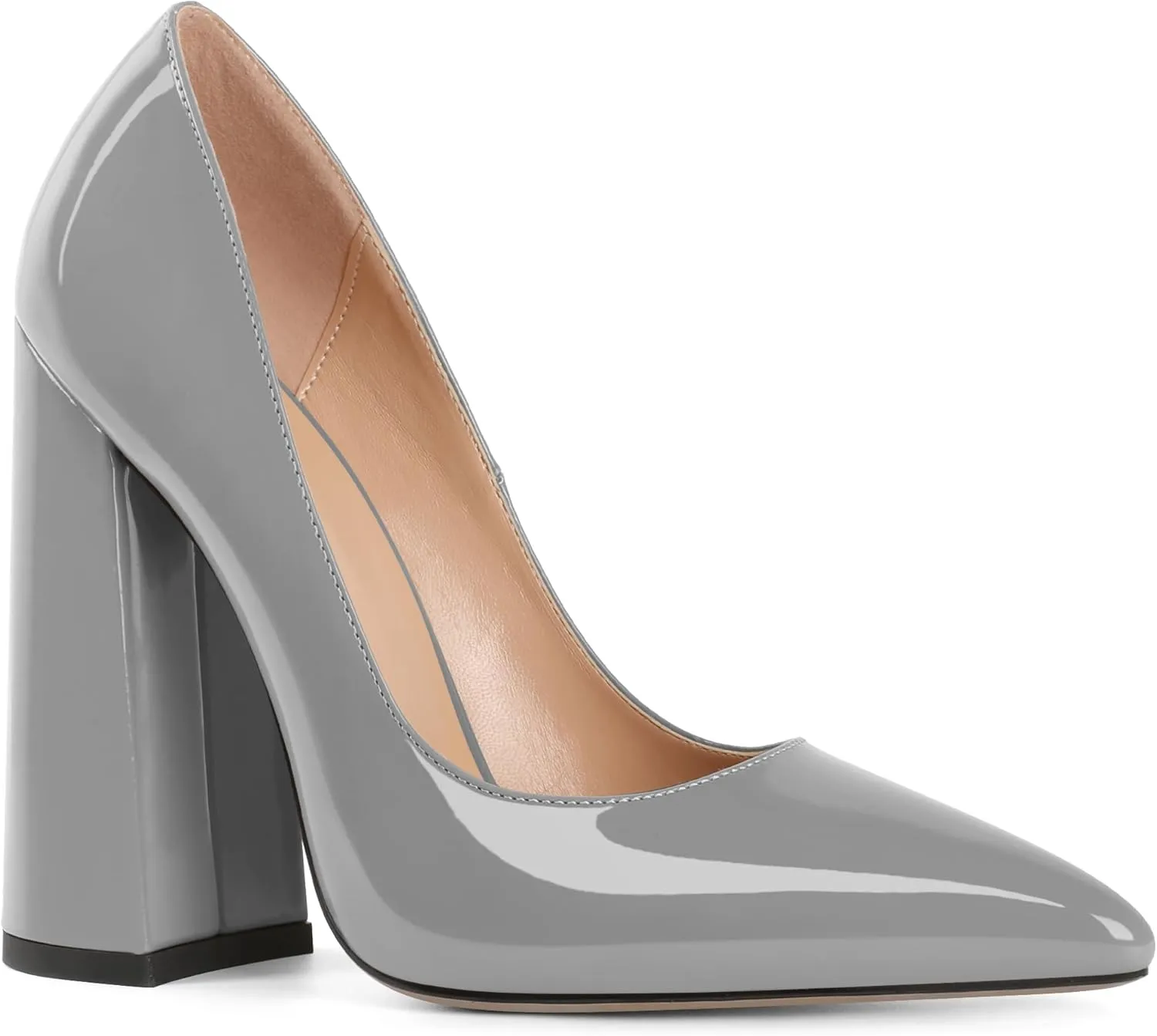 SAMMITOP Women's Chunky High Heel Pumps Pointed Toe Slip On Party Dress Shoes