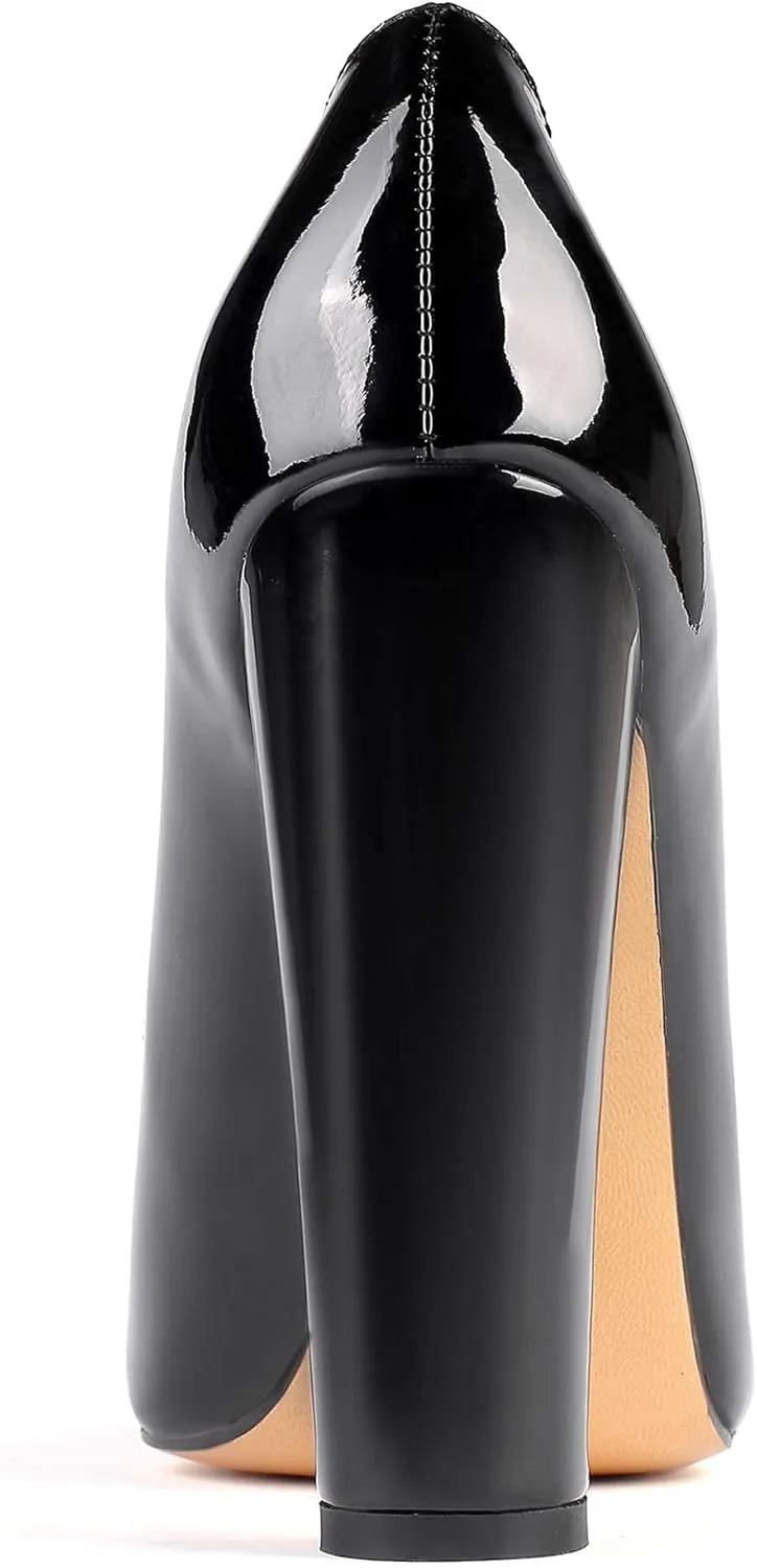 SAMMITOP Women's Chunky High Heel Pumps Pointed Toe Slip On Party Dress Shoes