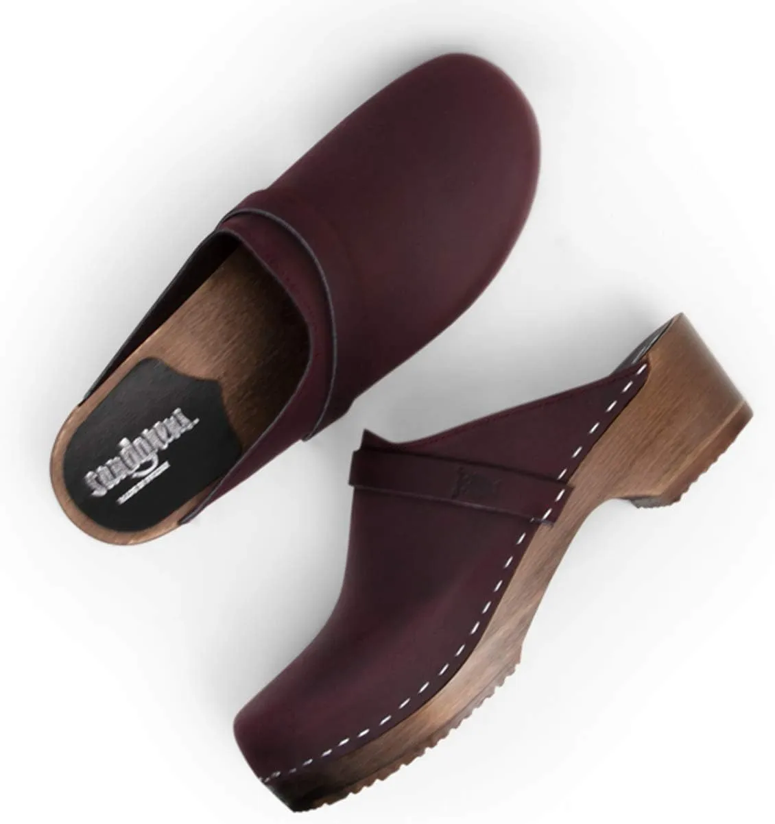 Sandgrens Handmade Swedish Wood Clogs for Men, Low Heel Mule | Malmö