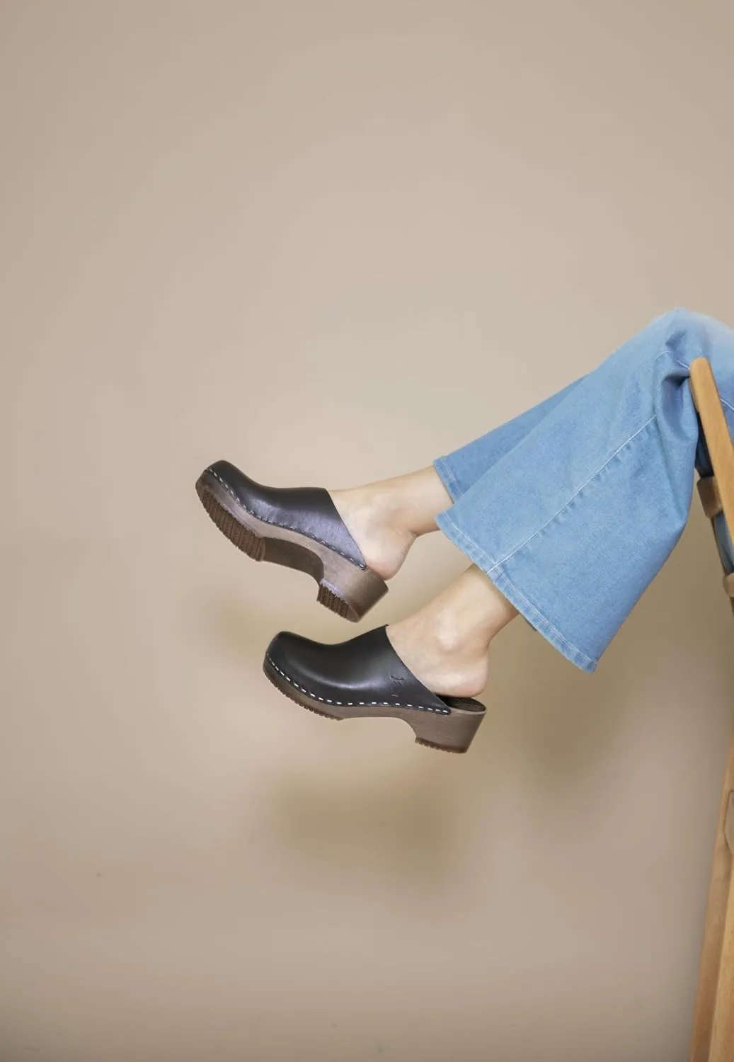 Sandgrens Handmade Swedish Wood Clogs for Women, Low Heel Mule | Austin