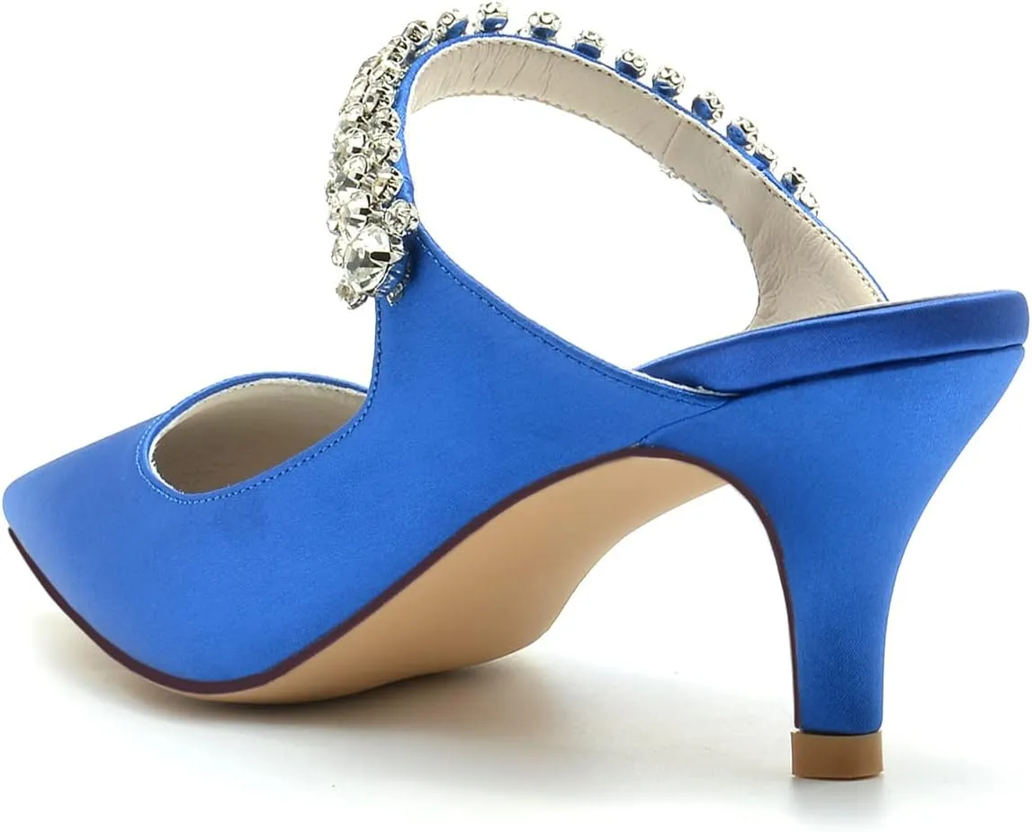 Satin Wedding Dress Shoes for Bride Mid Heeled Sandals Kitten Heel Slingback Pointed Toe Womens Closed Mule Pumps Prom Evening Party Wedding Dress Shoes