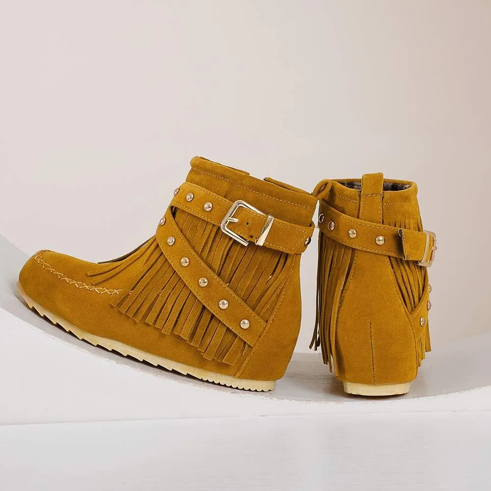 Scaoruki Women Casual Ankle Boots Flat Fringe Mocassion Booties
