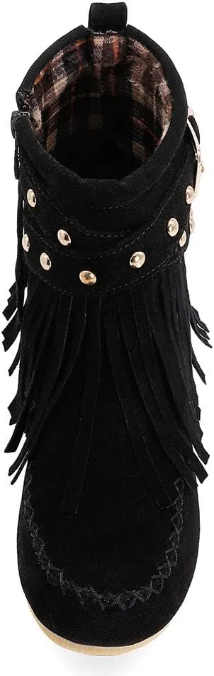Scaoruki Women Casual Ankle Boots Flat Fringe Mocassion Booties