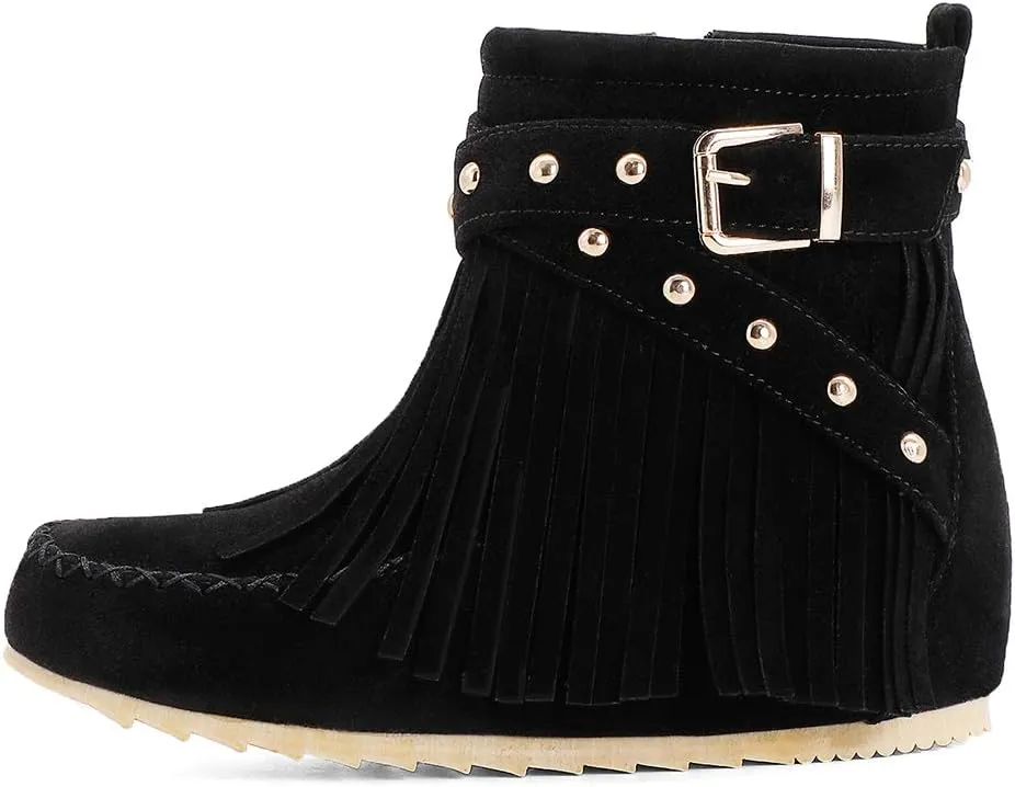 Scaoruki Women Casual Ankle Boots Flat Fringe Mocassion Booties