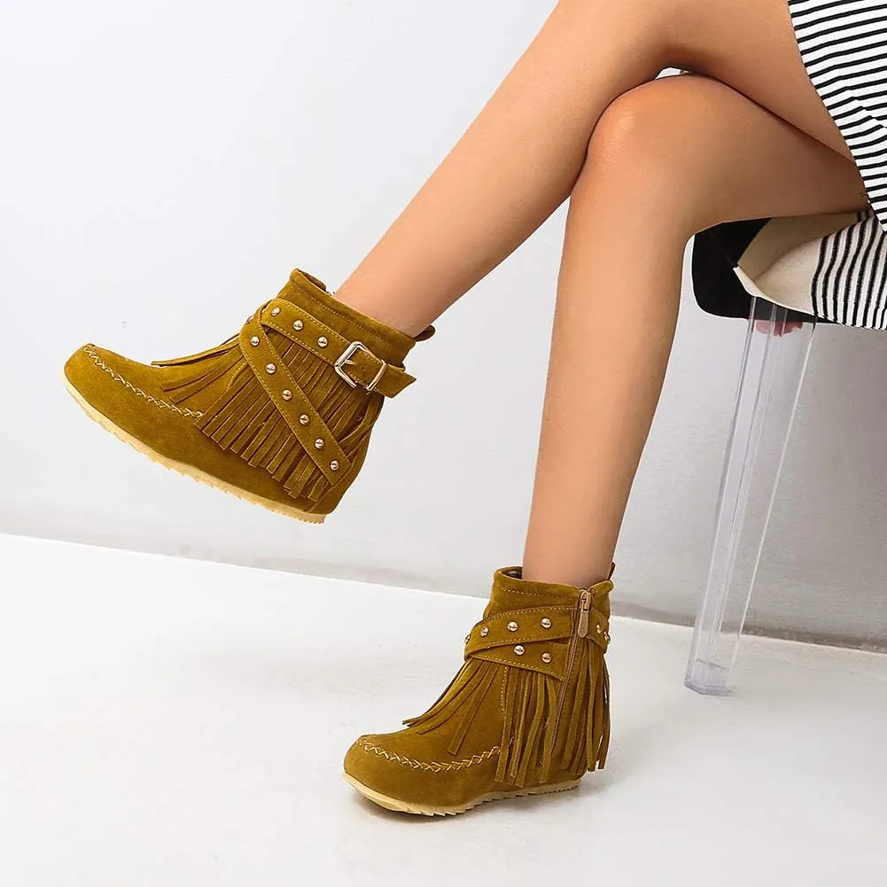 Scaoruki Women Casual Ankle Boots Flat Fringe Mocassion Booties