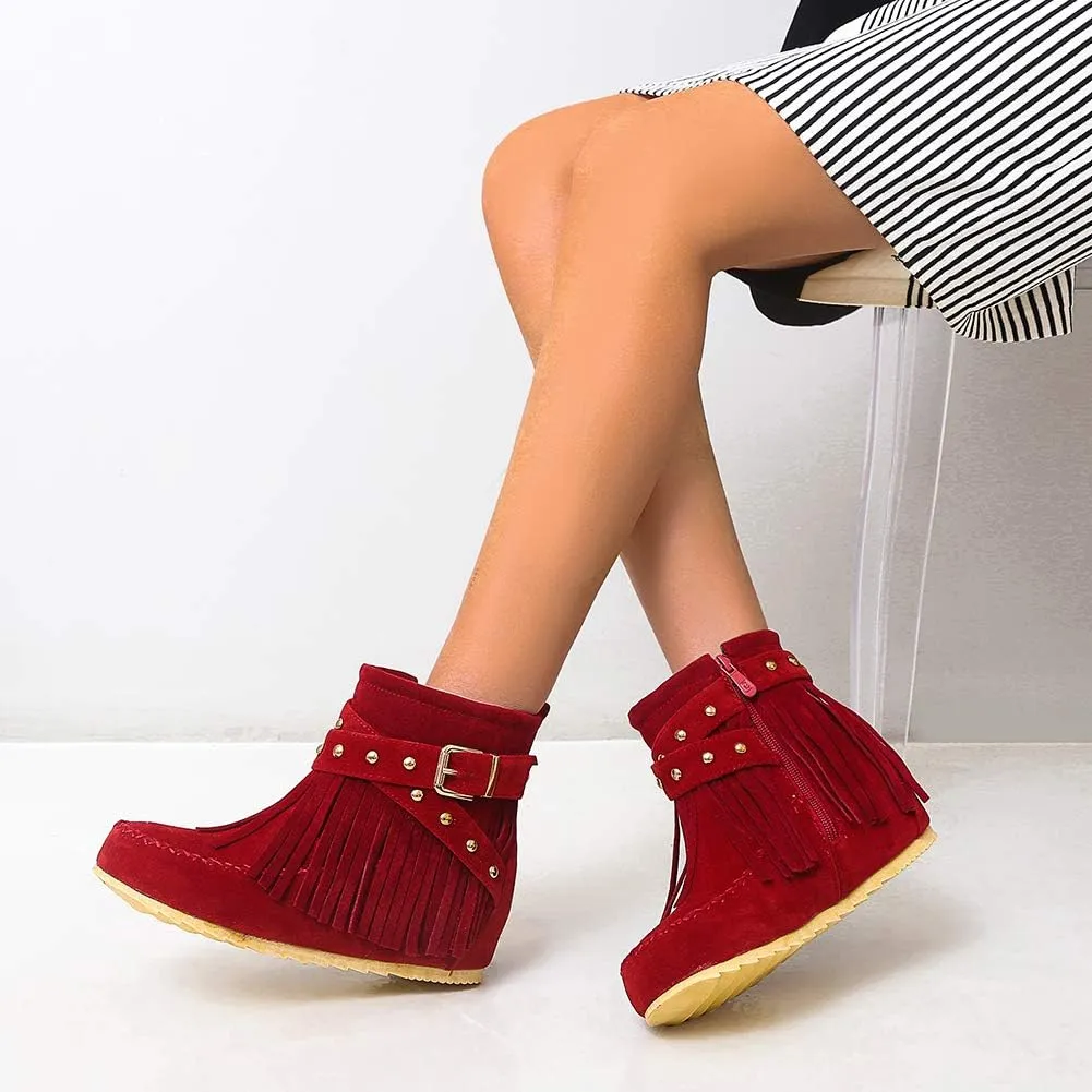 Scaoruki Women Casual Ankle Boots Flat Fringe Mocassion Booties