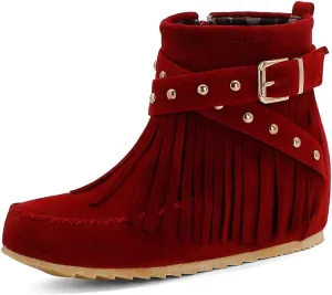 Scaoruki Women Casual Ankle Boots Flat Fringe Mocassion Booties