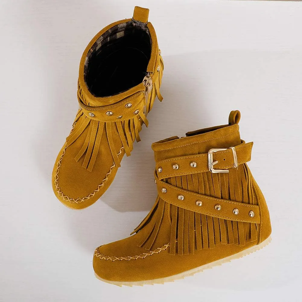 Scaoruki Women Casual Ankle Boots Flat Fringe Mocassion Booties