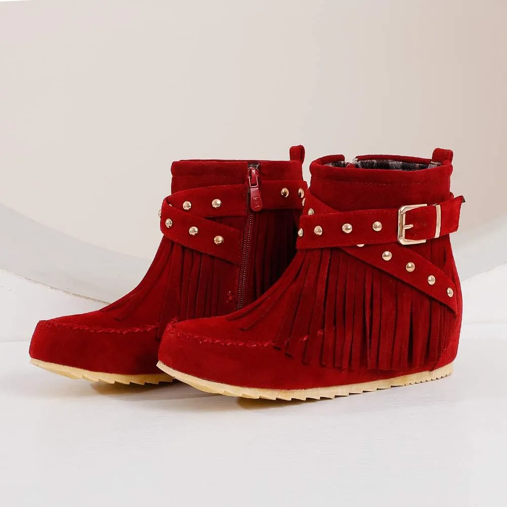 Scaoruki Women Casual Ankle Boots Flat Fringe Mocassion Booties