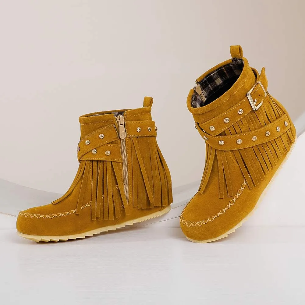 Scaoruki Women Casual Ankle Boots Flat Fringe Mocassion Booties