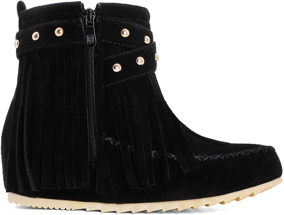 Scaoruki Women Casual Ankle Boots Flat Fringe Mocassion Booties
