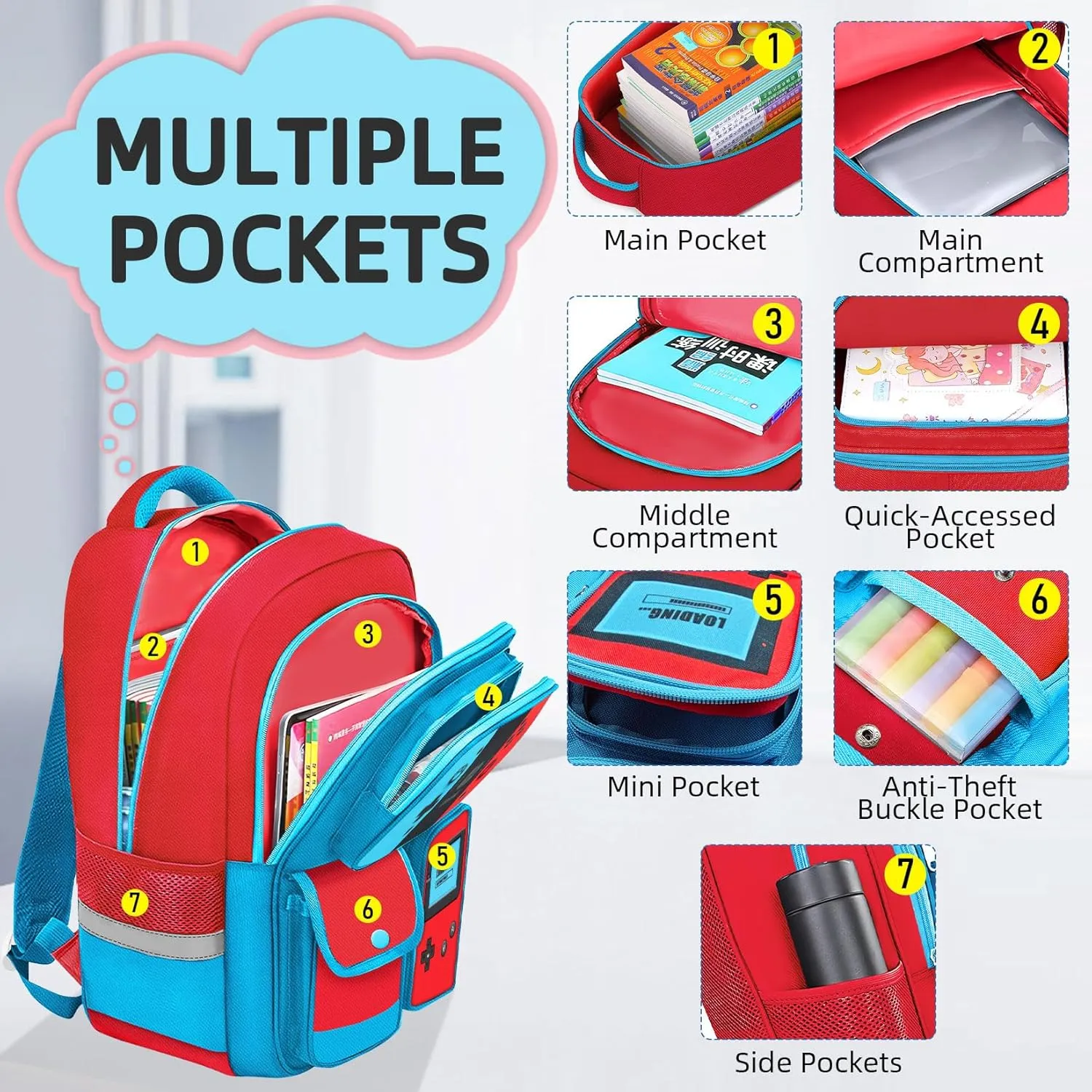 School Backpack for Boys - Gamer Boys Backpack for Kids Children Elementary Middle School - Students Bag for Ages 6-18,17″ Video Game Bookbag Travel Back Pack
