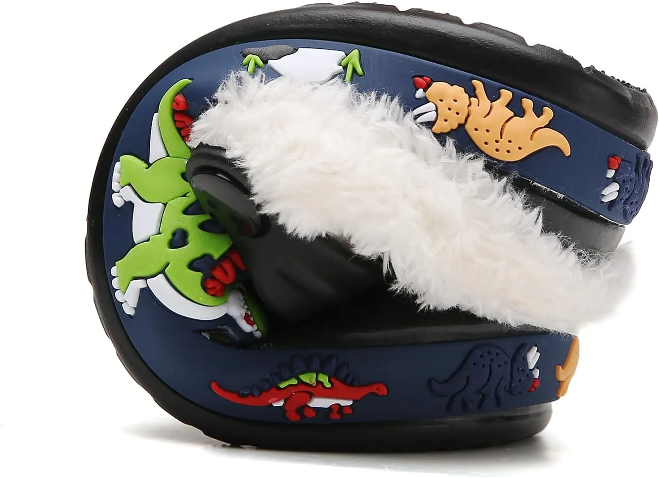 SECHRITE Kids Fur Lined Clogs Garden Shoes for Boys Girls Toddler Cartoon Sandals with Removable Fleece Lined Winter Warm Indoor Outdoor Home Slippers Non-Slip Sole