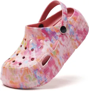 SECHRITE Womens Platform Graphic Clogs Garden Shoes Slip On Sandals Water Beach Outdoor Slippers Shoes with Removable Insole