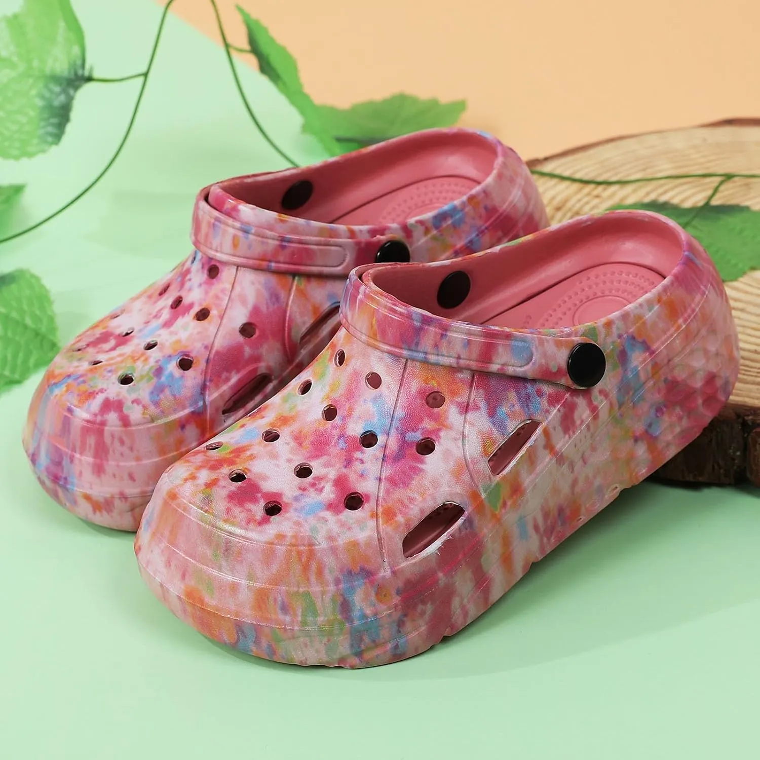 SECHRITE Womens Platform Graphic Clogs Garden Shoes Slip On Sandals Water Beach Outdoor Slippers Shoes with Removable Insole