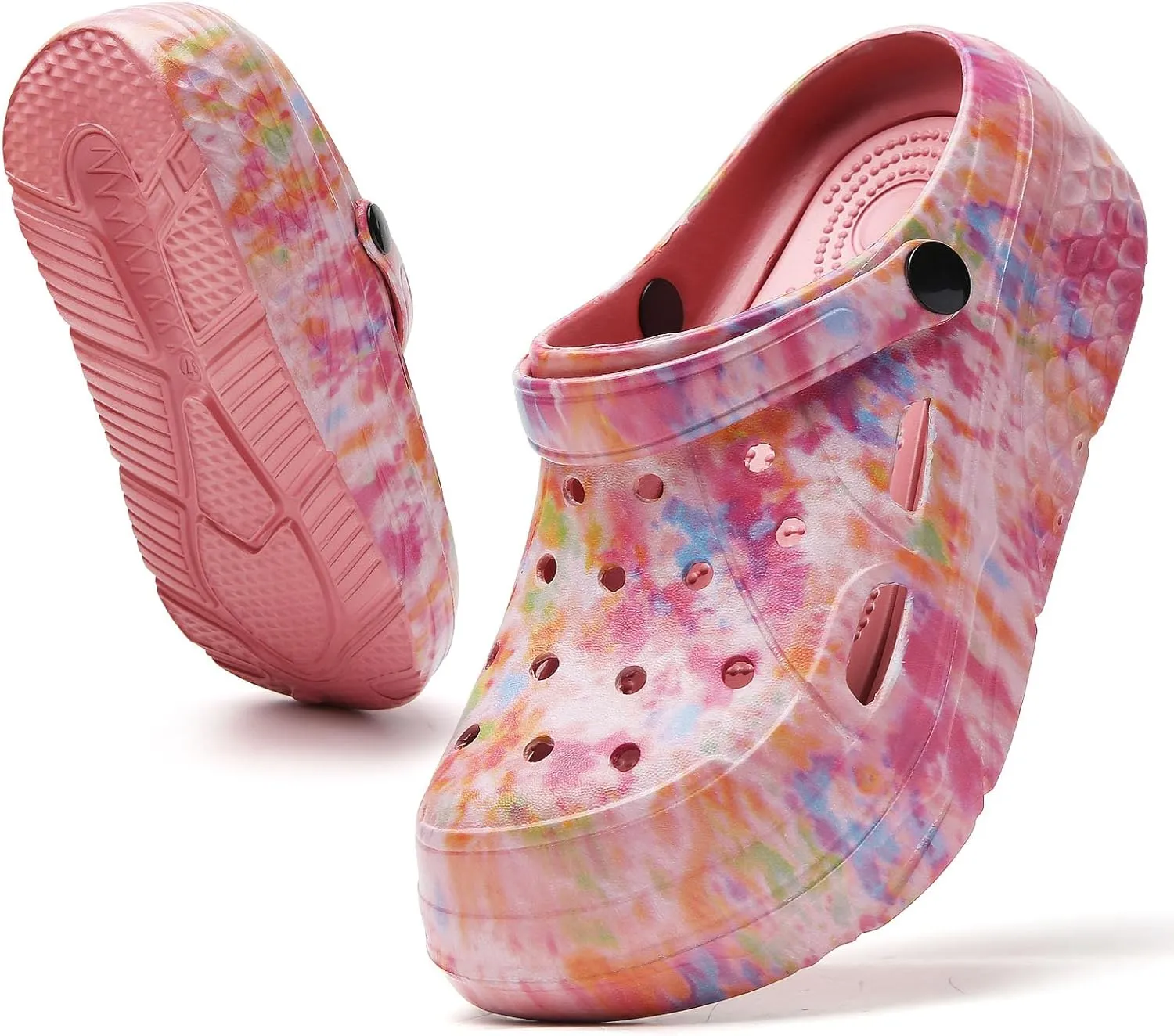 SECHRITE Womens Platform Graphic Clogs Garden Shoes Slip On Sandals Water Beach Outdoor Slippers Shoes with Removable Insole