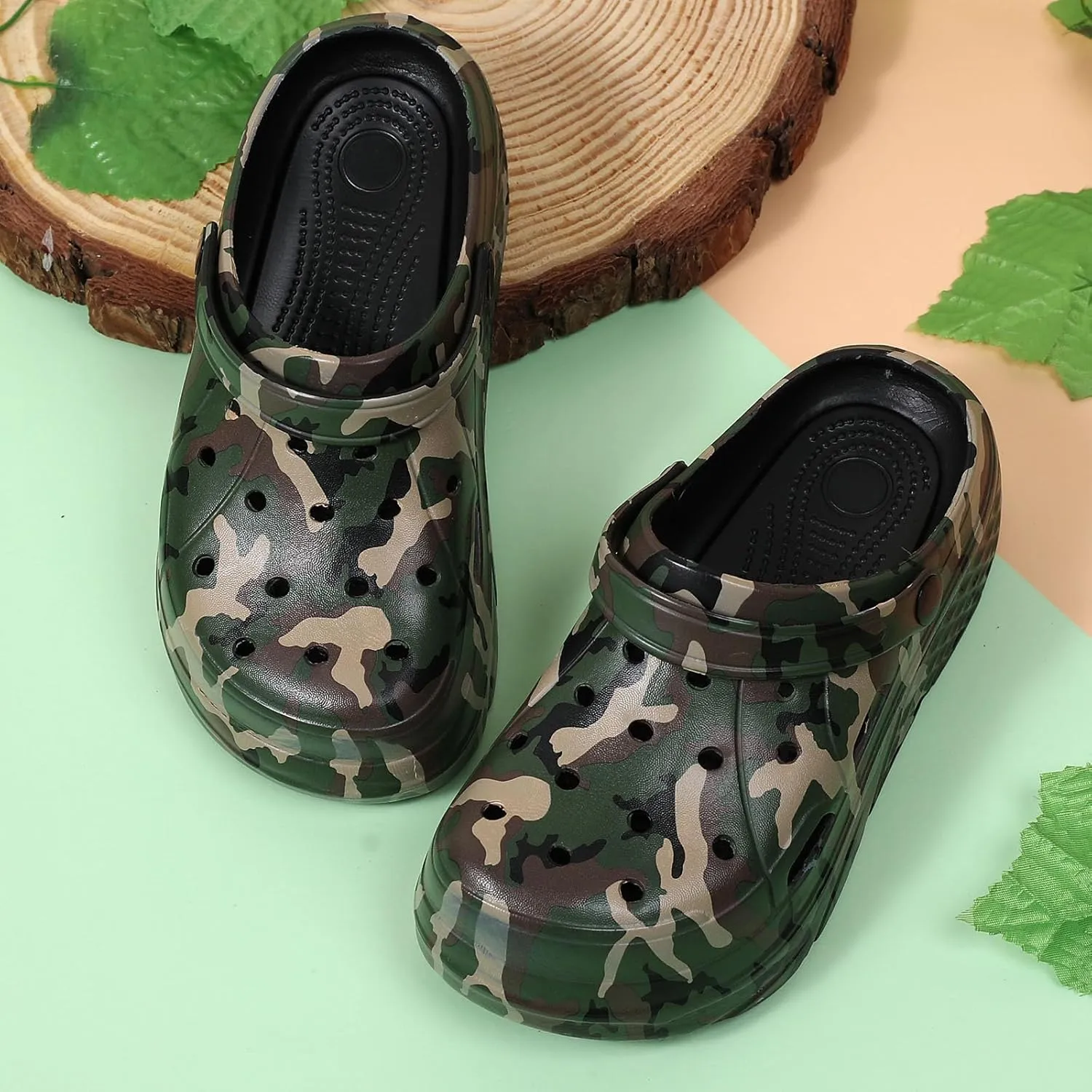 SECHRITE Womens Platform Graphic Clogs Garden Shoes Slip On Sandals Water Beach Outdoor Slippers Shoes with Removable Insole