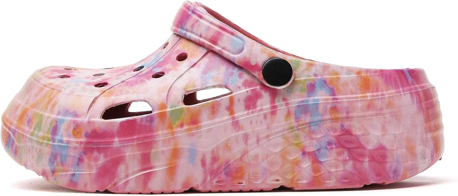 SECHRITE Womens Platform Graphic Clogs Garden Shoes Slip On Sandals Water Beach Outdoor Slippers Shoes with Removable Insole