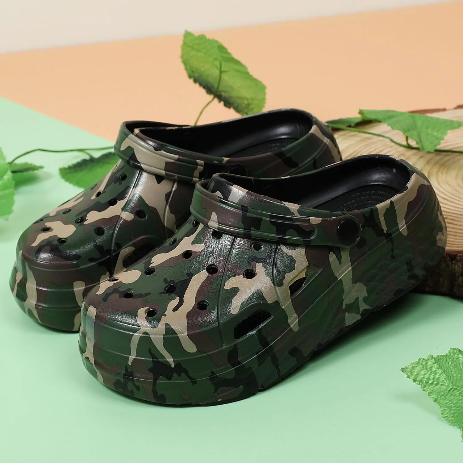 SECHRITE Womens Platform Graphic Clogs Garden Shoes Slip On Sandals Water Beach Outdoor Slippers Shoes with Removable Insole