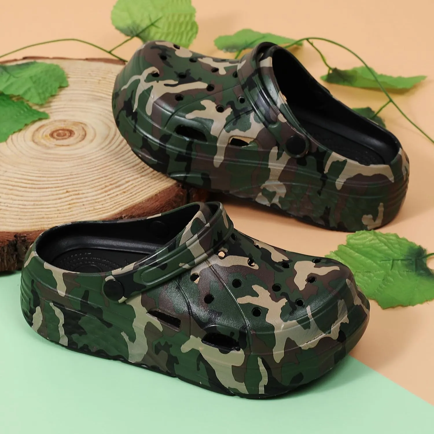 SECHRITE Womens Platform Graphic Clogs Garden Shoes Slip On Sandals Water Beach Outdoor Slippers Shoes with Removable Insole