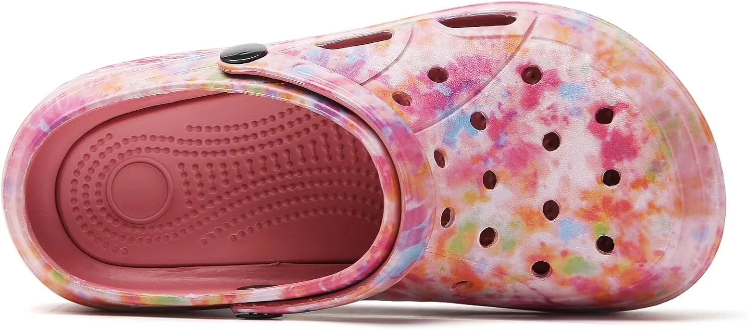 SECHRITE Womens Platform Graphic Clogs Garden Shoes Slip On Sandals Water Beach Outdoor Slippers Shoes with Removable Insole