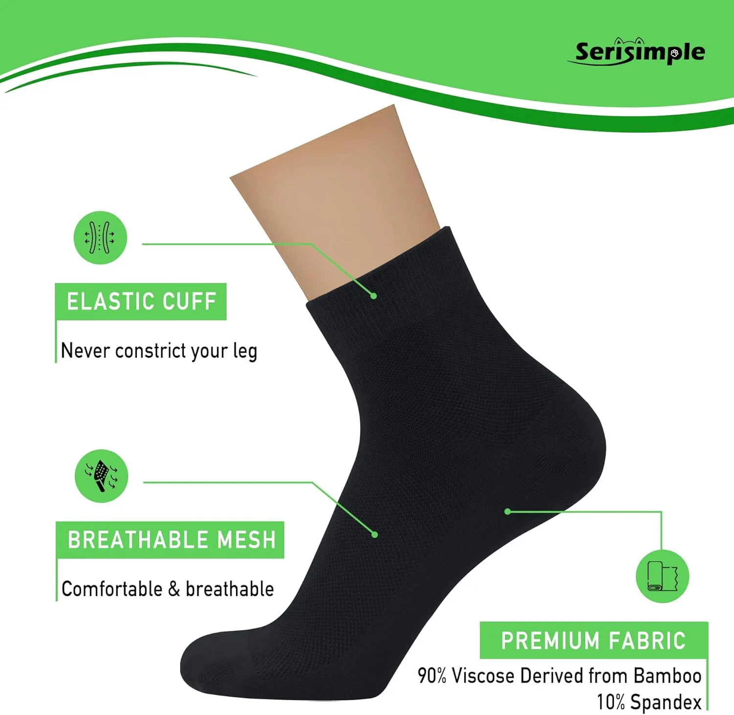 SERISIMPLE Mens Rayon Bamboo Ankle Breathable Socks Thin Quarter Athletic Comfortable Casual Mesh Socks 5 Pairs