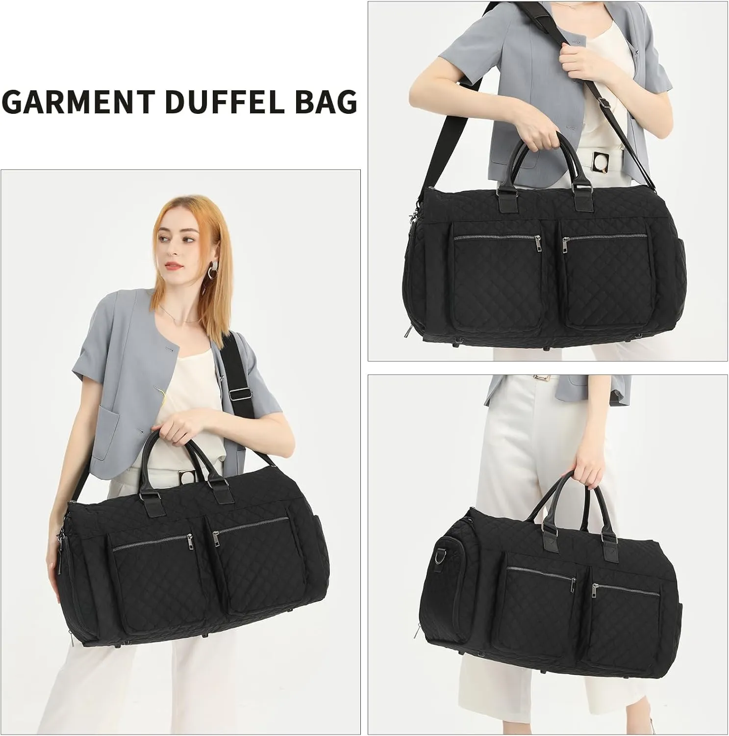 seyfocnia Garment Bags for Travel,Convertible Carry on Garment Duffle Bags for Hanging Clothes - 2 in 1 Hanging Suitcase Suit Bags Weekender Bag with Shoe Pouch for Women Black