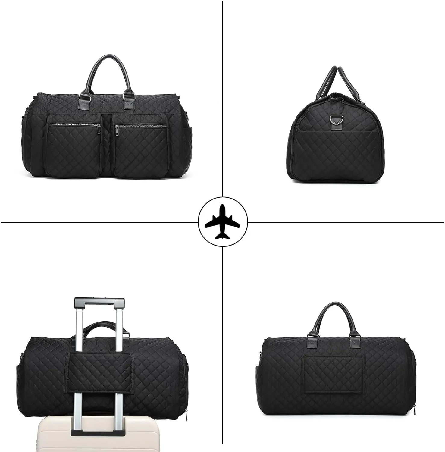 seyfocnia Garment Bags for Travel,Convertible Carry on Garment Duffle Bags for Hanging Clothes - 2 in 1 Hanging Suitcase Suit Bags Weekender Bag with Shoe Pouch for Women Black