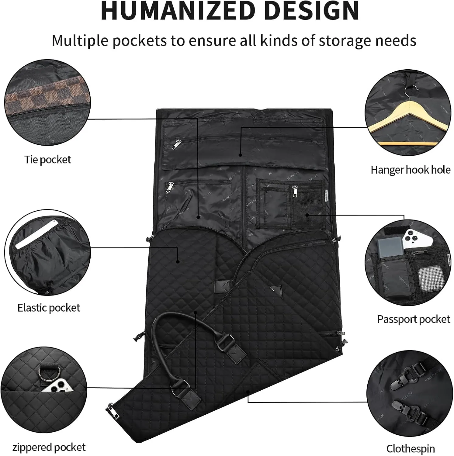 seyfocnia Garment Bags for Travel,Convertible Carry on Garment Duffle Bags for Hanging Clothes - 2 in 1 Hanging Suitcase Suit Bags Weekender Bag with Shoe Pouch for Women Black