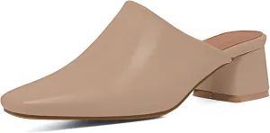 SHEMEE Women's Closed Square Toe Chunky Heel Slides Mule Pumps Slip On Mid Block Heels Slippers Sandals Backless Slingback Shoes