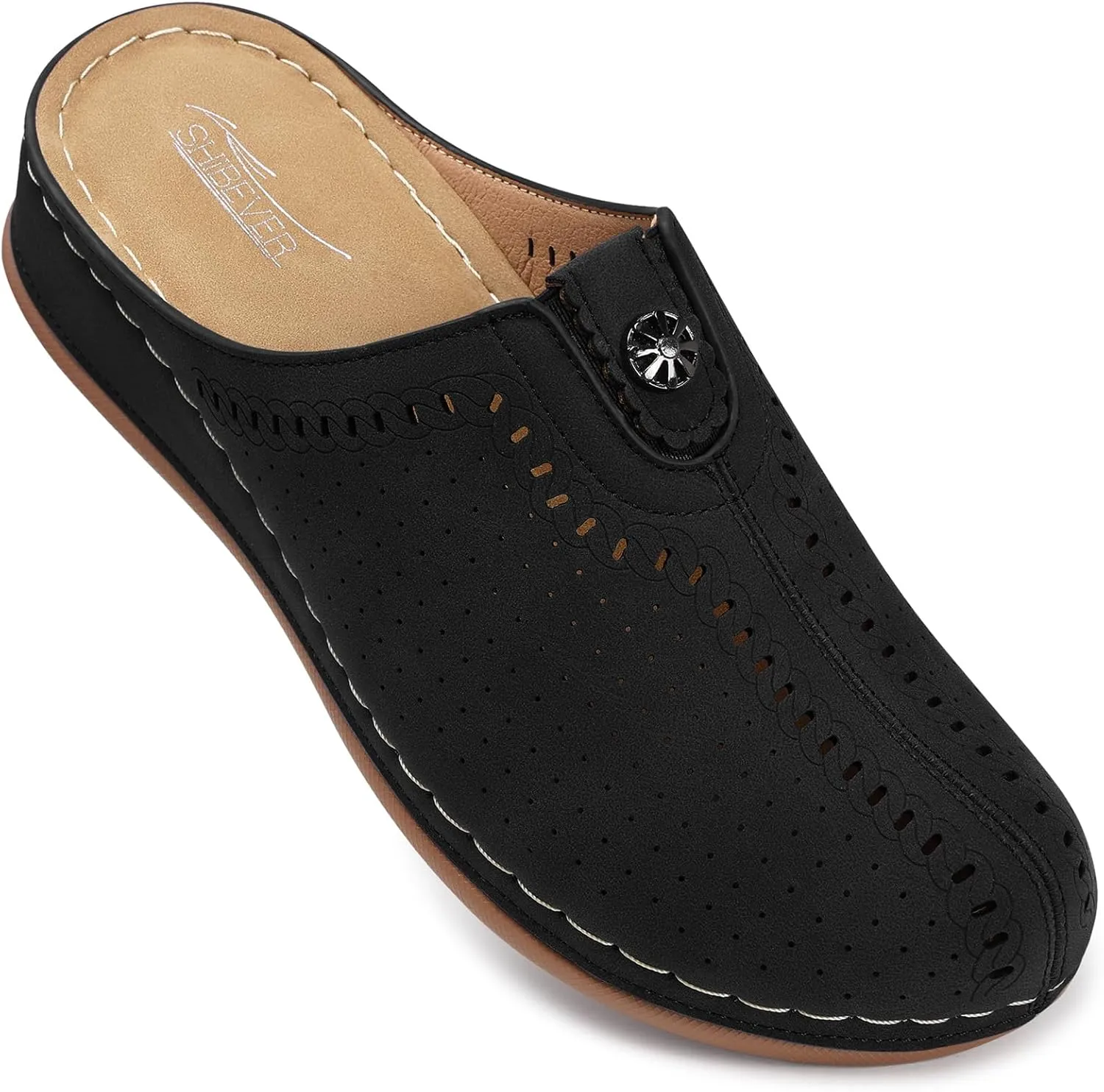 SHIBEVER Clogs for Womens Mules Shoes: Slip-On Flat Mule Shoes - Closed Toe Sandals Comfortable