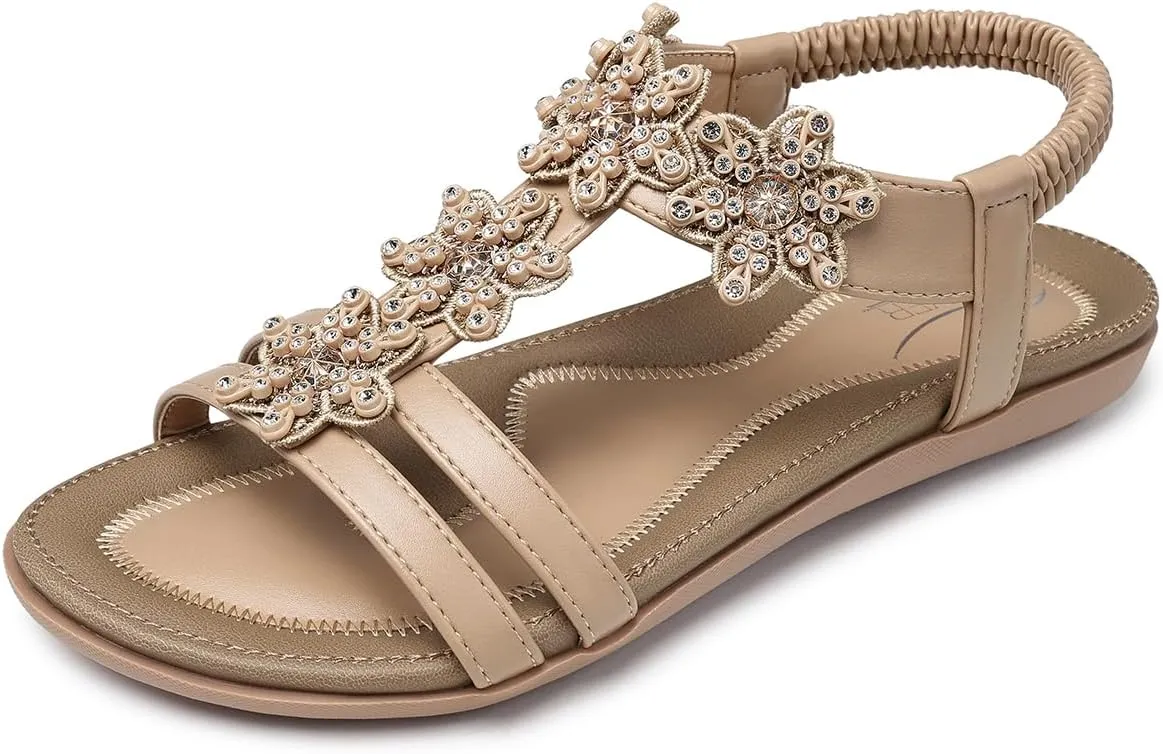 SHIBEVER Flat Sandals for Women Dressy: Summer Comfortable Ankle Strap Womens Sandal