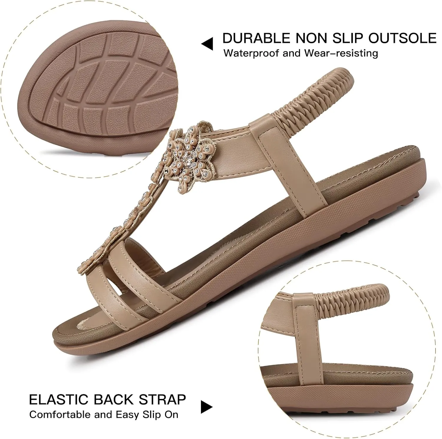 SHIBEVER Flat Sandals for Women Dressy: Summer Comfortable Ankle Strap Womens Sandal