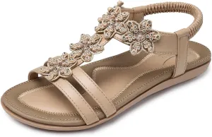 SHIBEVER Flat Sandals for Women Dressy: Summer Comfortable Ankle Strap Womens Sandal