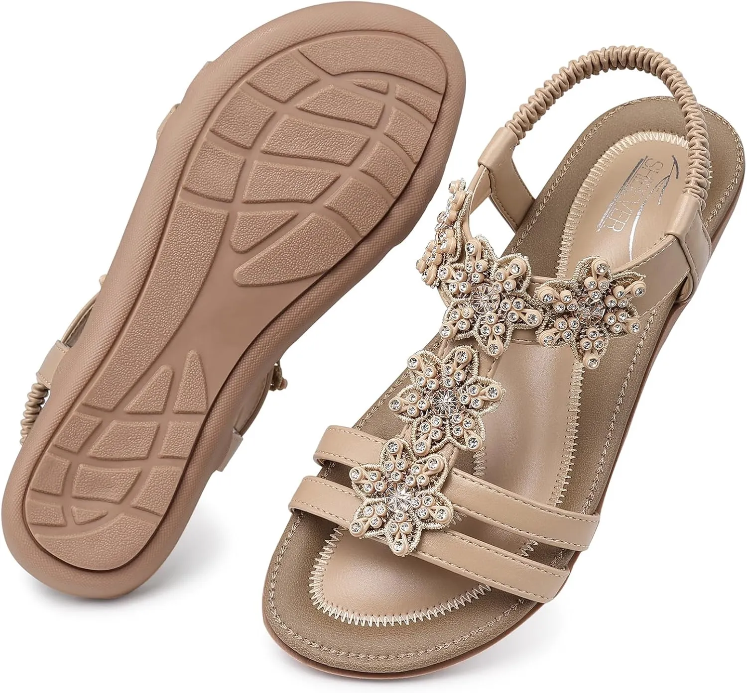 SHIBEVER Flat Sandals for Women Dressy: Summer Comfortable Ankle Strap Womens Sandal