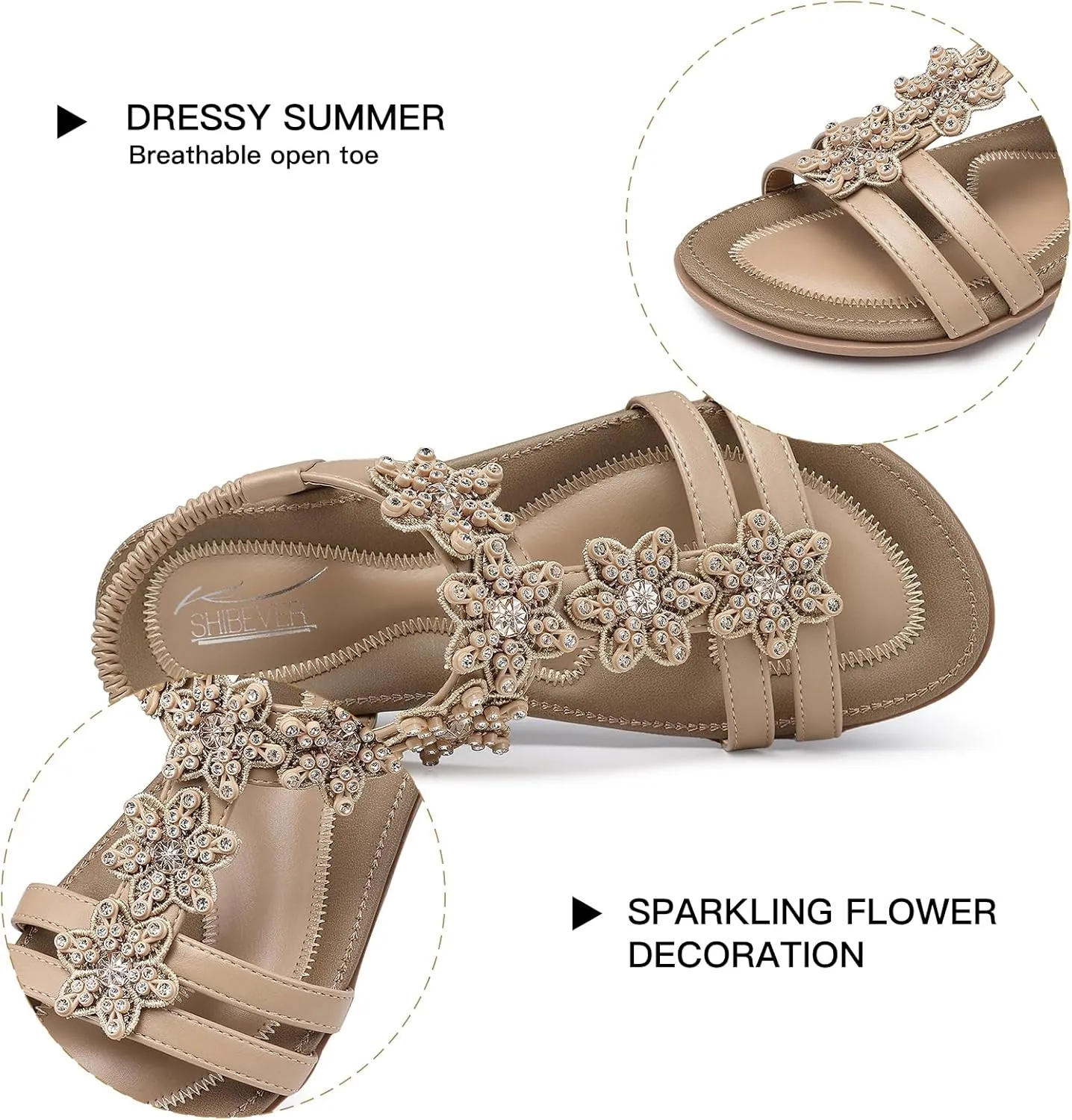 SHIBEVER Flat Sandals for Women Dressy: Summer Comfortable Ankle Strap Womens Sandal