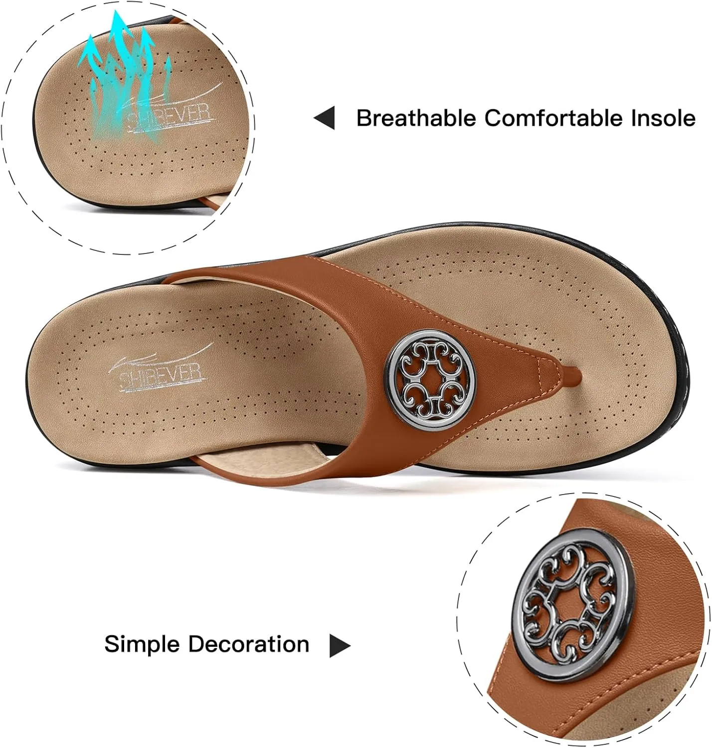 SHIBEVER Womens Flat Thong Sandals: Comfortable Walking Summer Casual Flip Flops for Women