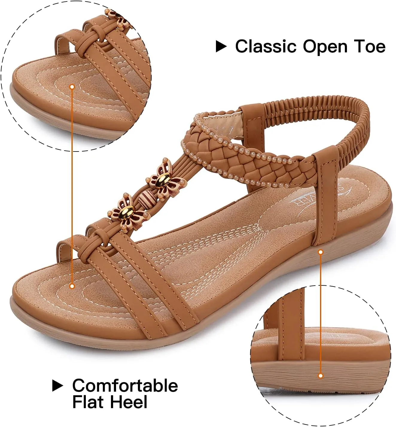 SHIBEVER Womens Sandals Summer Bohemian Flat Sandals Shoes with Elastic Strap Dressy Sandal