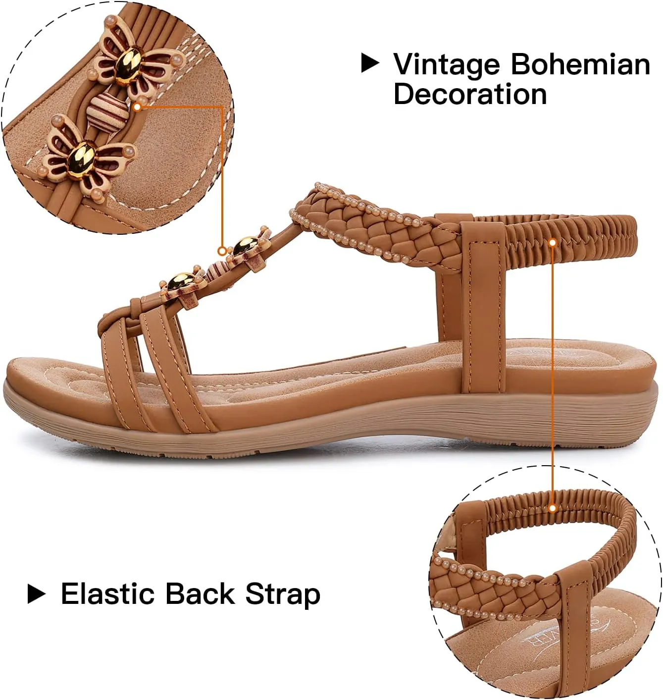 SHIBEVER Womens Sandals Summer Bohemian Flat Sandals Shoes with Elastic Strap Dressy Sandal